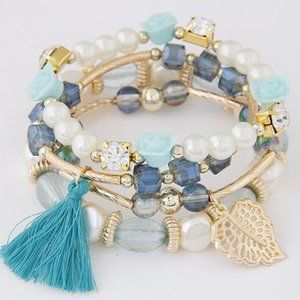 Multi-layer Metal Crystal Beads Bracelet {blue}